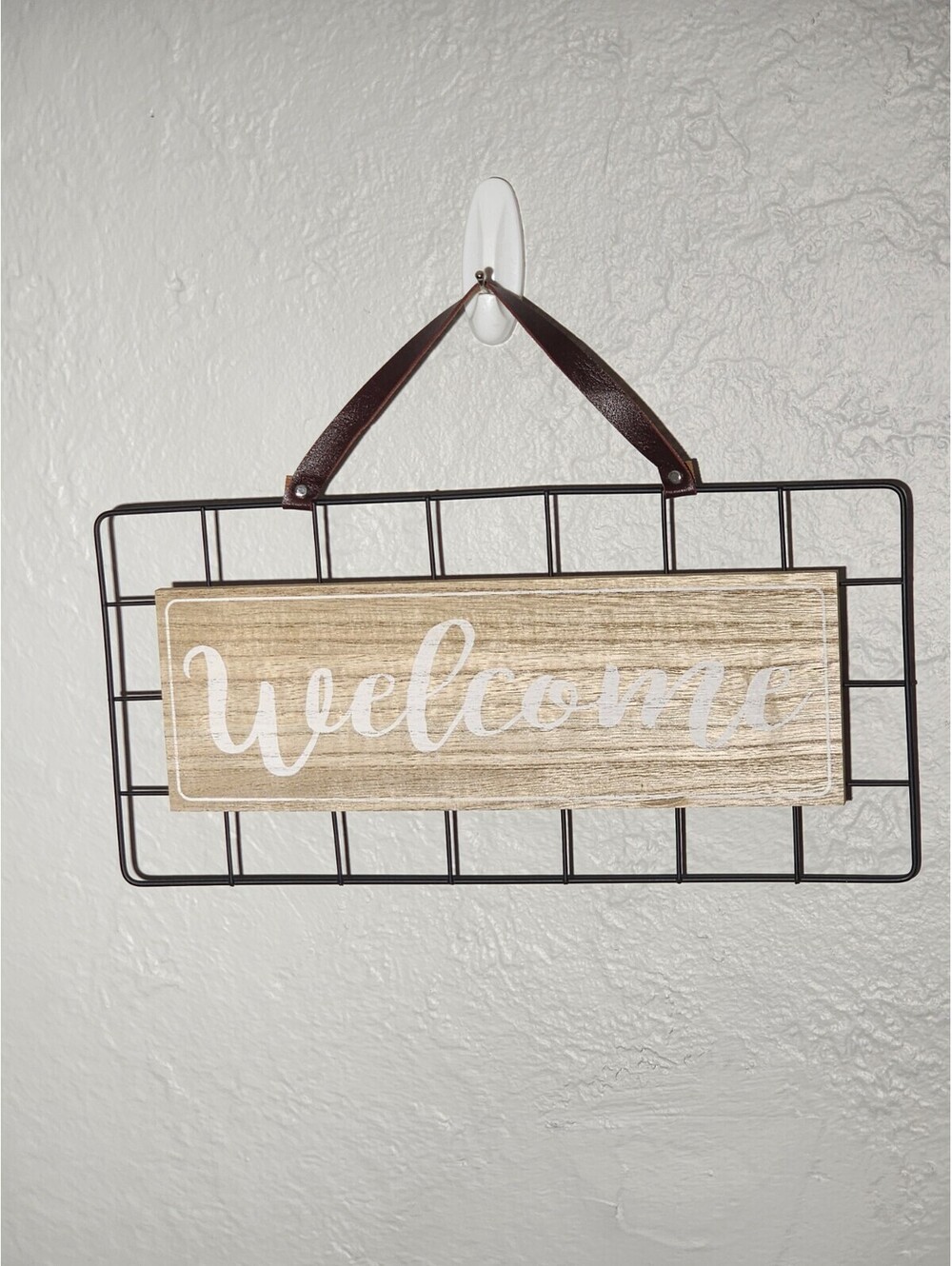 Wall Hanging Wood Metal Sign "Welcome" 15.5" x 7.5" Home Decor Rustic Farmhouse